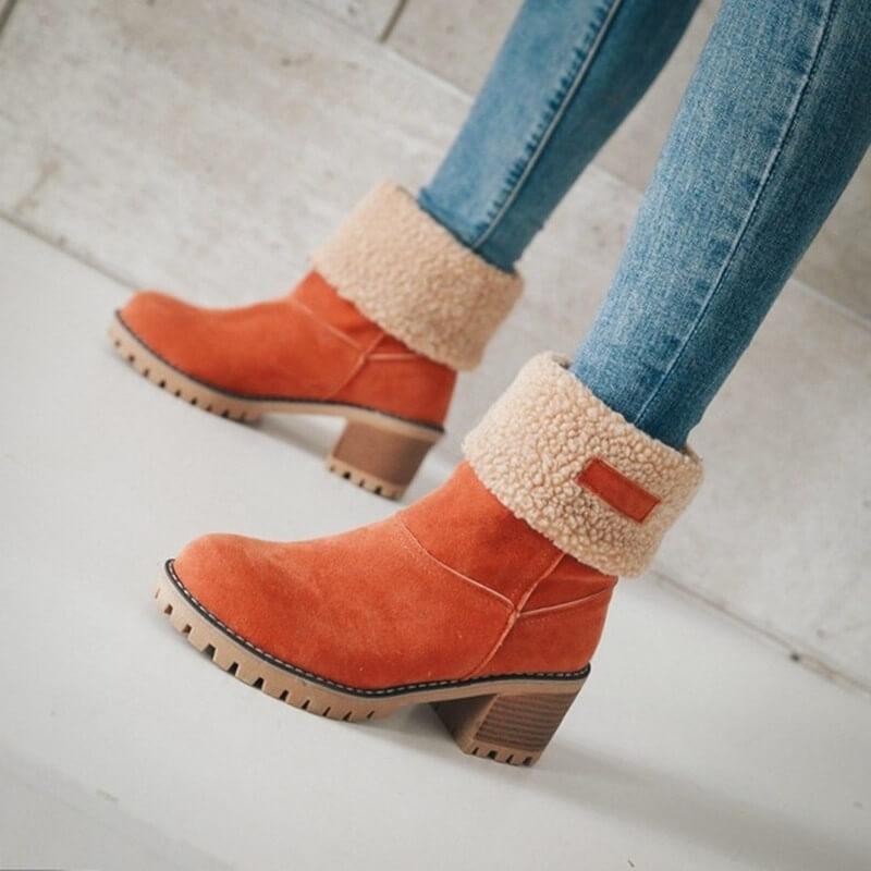 Women's Foldover Ankle Boots in Black, Brown & Grey for Autumn Days | Warm Block Heel Winter Footwear with Cushioned Lining | Koossa