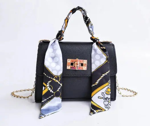 Structured Crossbody Bag with Scarf-Wrapped Handle in Premium Faux Leather — Twist-Lock Closure and Gold-Tone Hardware for Timeless Sophistication | Koossa