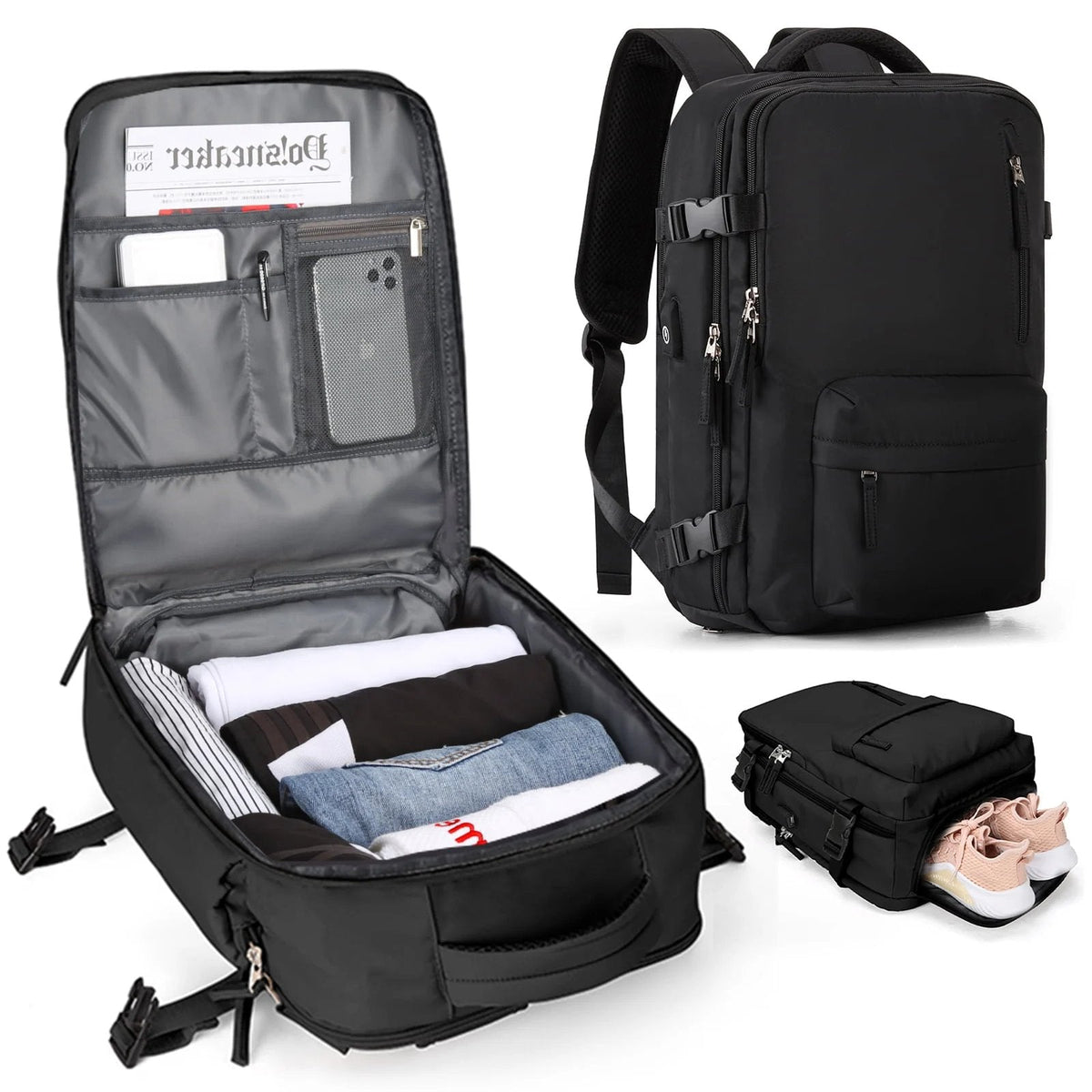 35L Travel Backpack with USB Charging Port – Water-Resistant Laptop Bag with Wet & Dry Compartments for Work, Gym & Weekend Trips | Lonoma