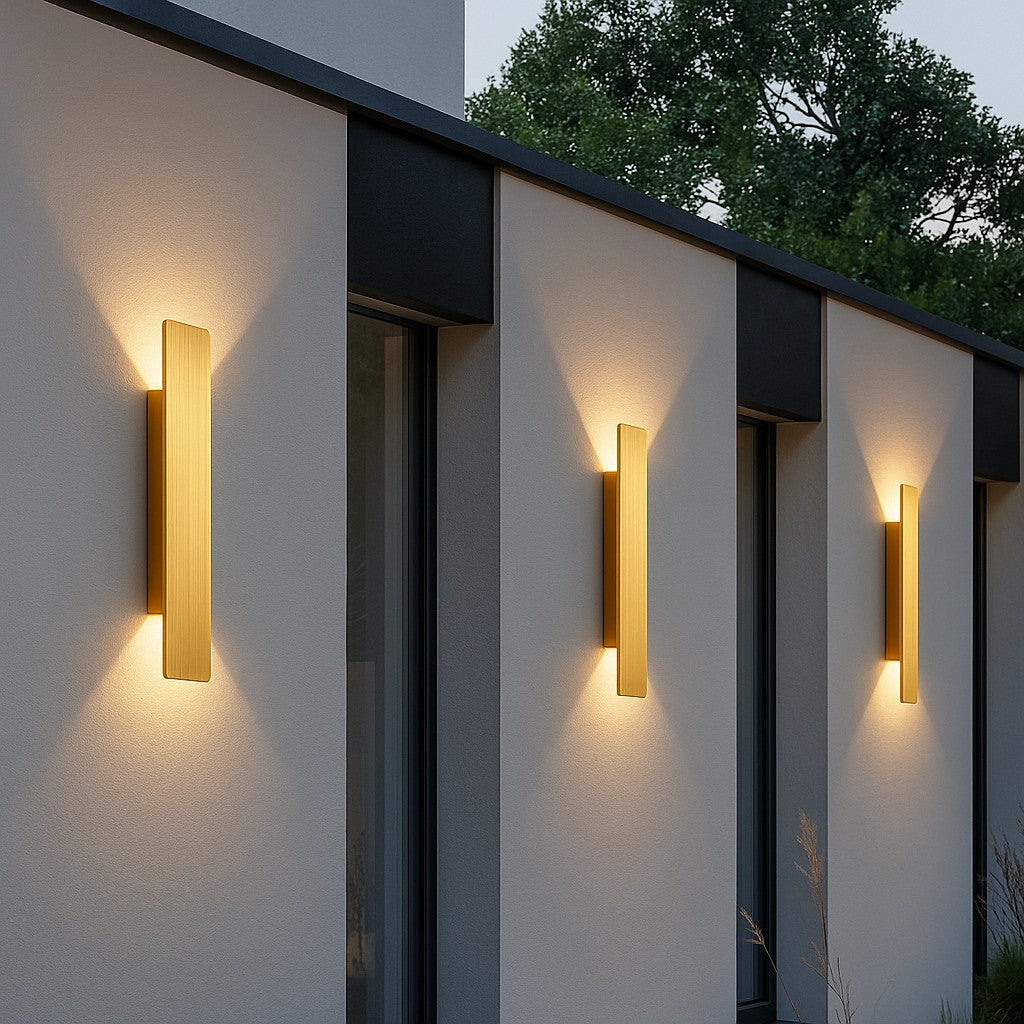 Gold Outdoor Wall Sconce, Up & Down LED Aluminum Weatherproof Exterior Light for Patio, Porch, Deck, Garage & Entryway Wall | Lonoma