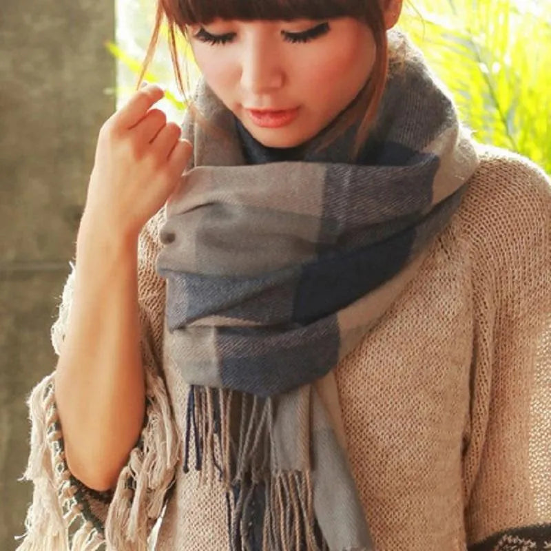 Women's Check Print Scarf — Soft Wool Scarf for Autumn and Winter Layering — Classic Accessory | Koossa
