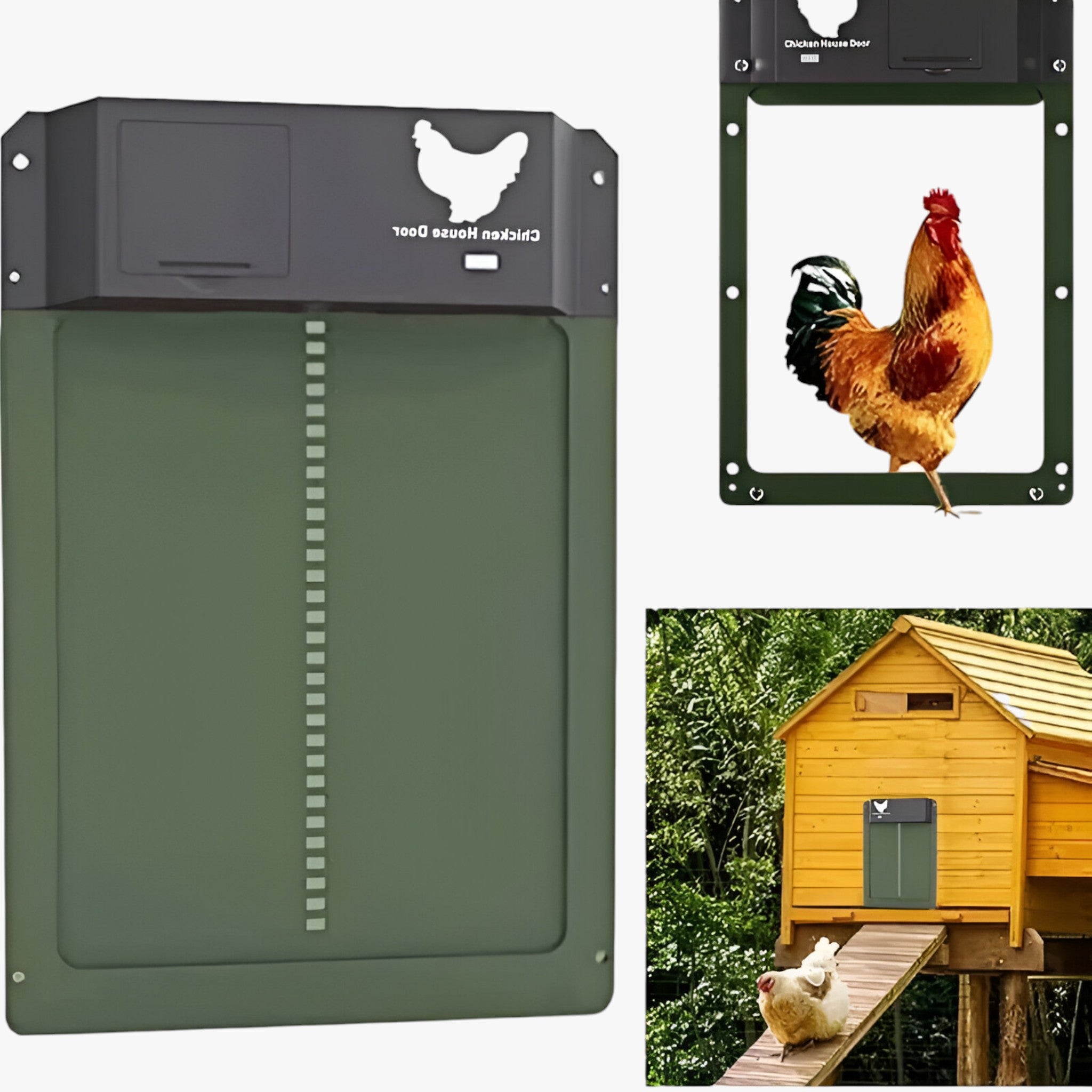 Automatic Chicken Coop Door Light Sensor Timer Battery Powered Weatherproof Green Coop Door Opener Poultry Safety | Koossa