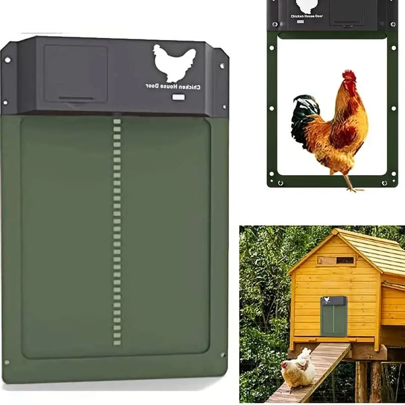Automatic Chicken Coop Door Light Sensor Timer Battery Powered Weatherproof Green Coop Door Opener Poultry Safety | Koossa