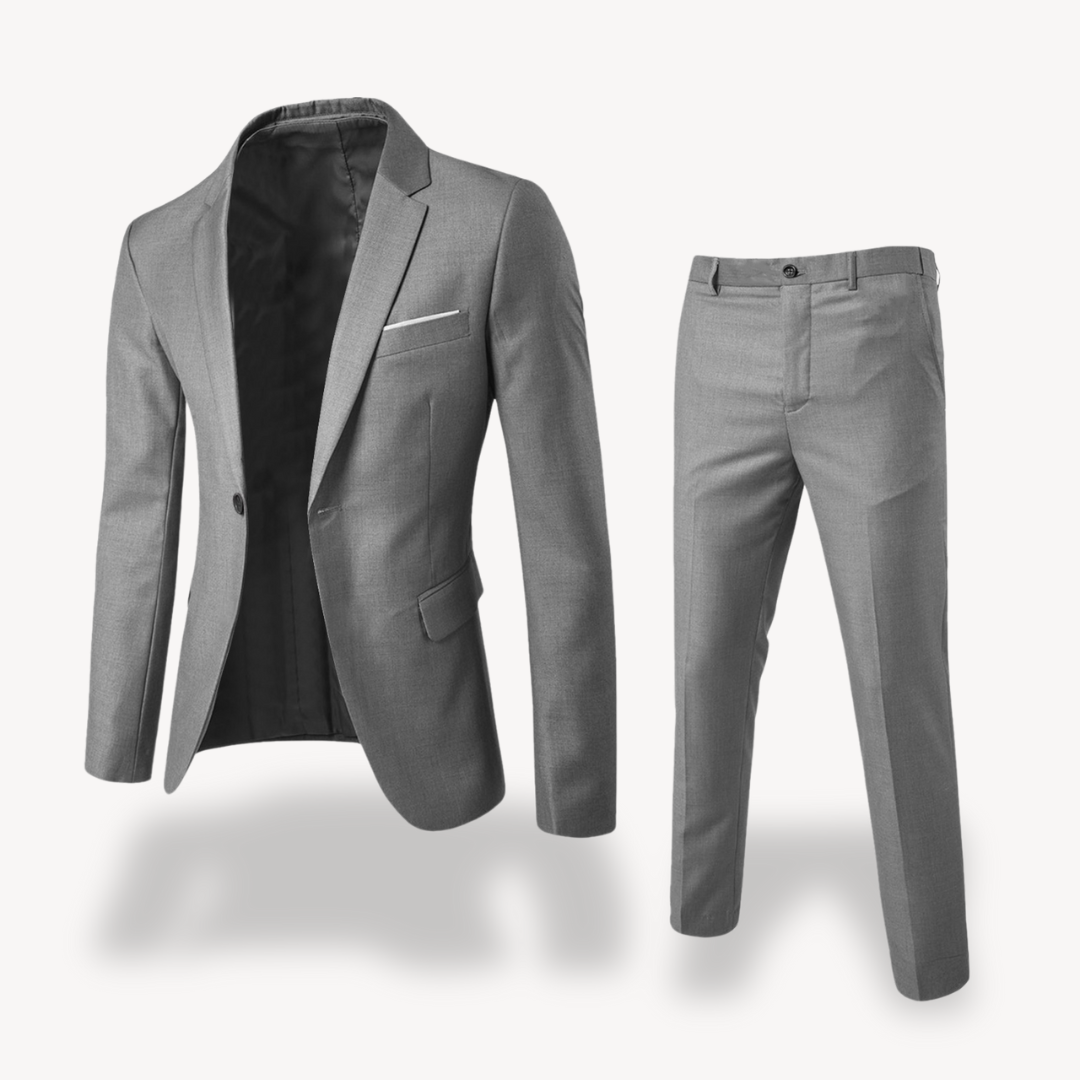 Formal Two Piece Suit – Single-Breasted Blazer and Tailored Trousers in Navy, Grey, Black and More – Wedding and Business Occasions | Koossa