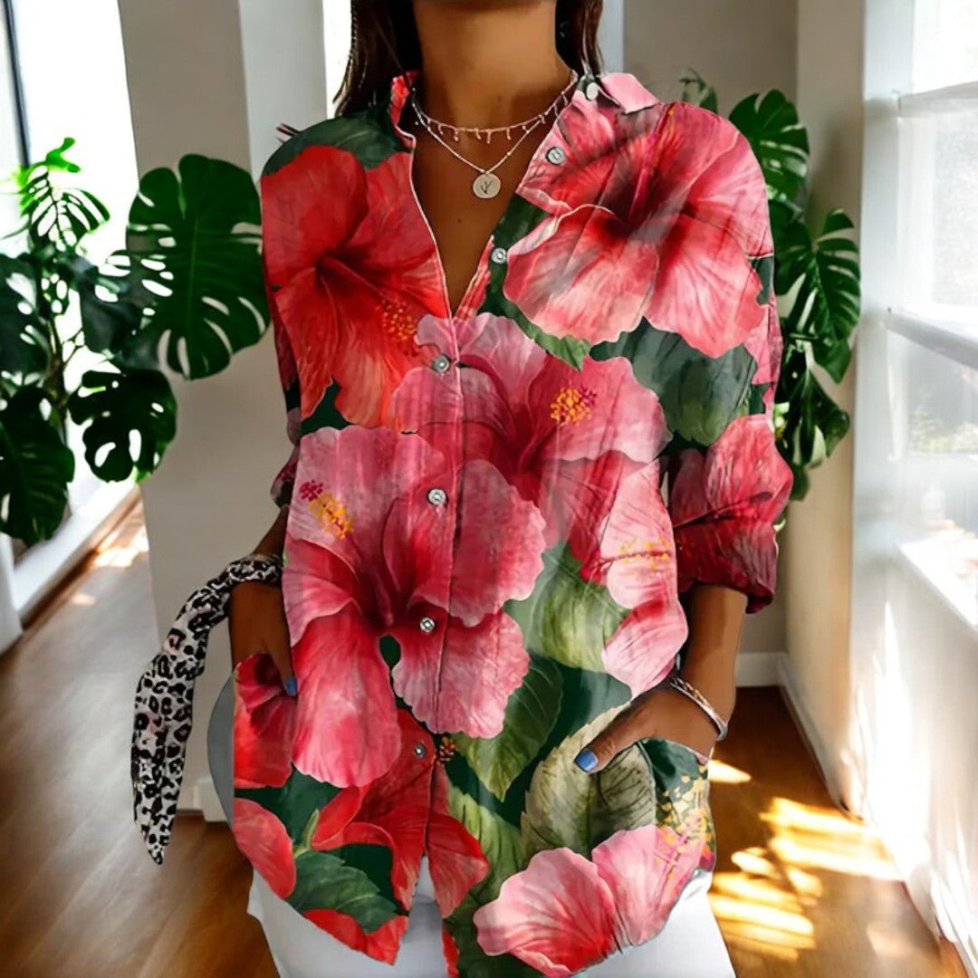 Women's Vintage Floral Print Blouse — Elegant Long Sleeve Shirt for Work & Weekend Styling | Koossa