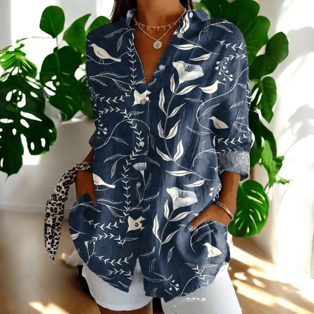 Women's Vintage Floral Print Blouse — Elegant Long Sleeve Shirt for Work & Weekend Styling | Koossa