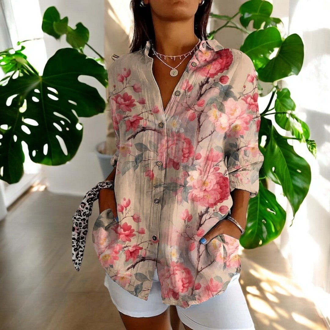 Women's Vintage Floral Print Blouse — Elegant Long Sleeve Shirt for Work & Weekend Styling | Koossa