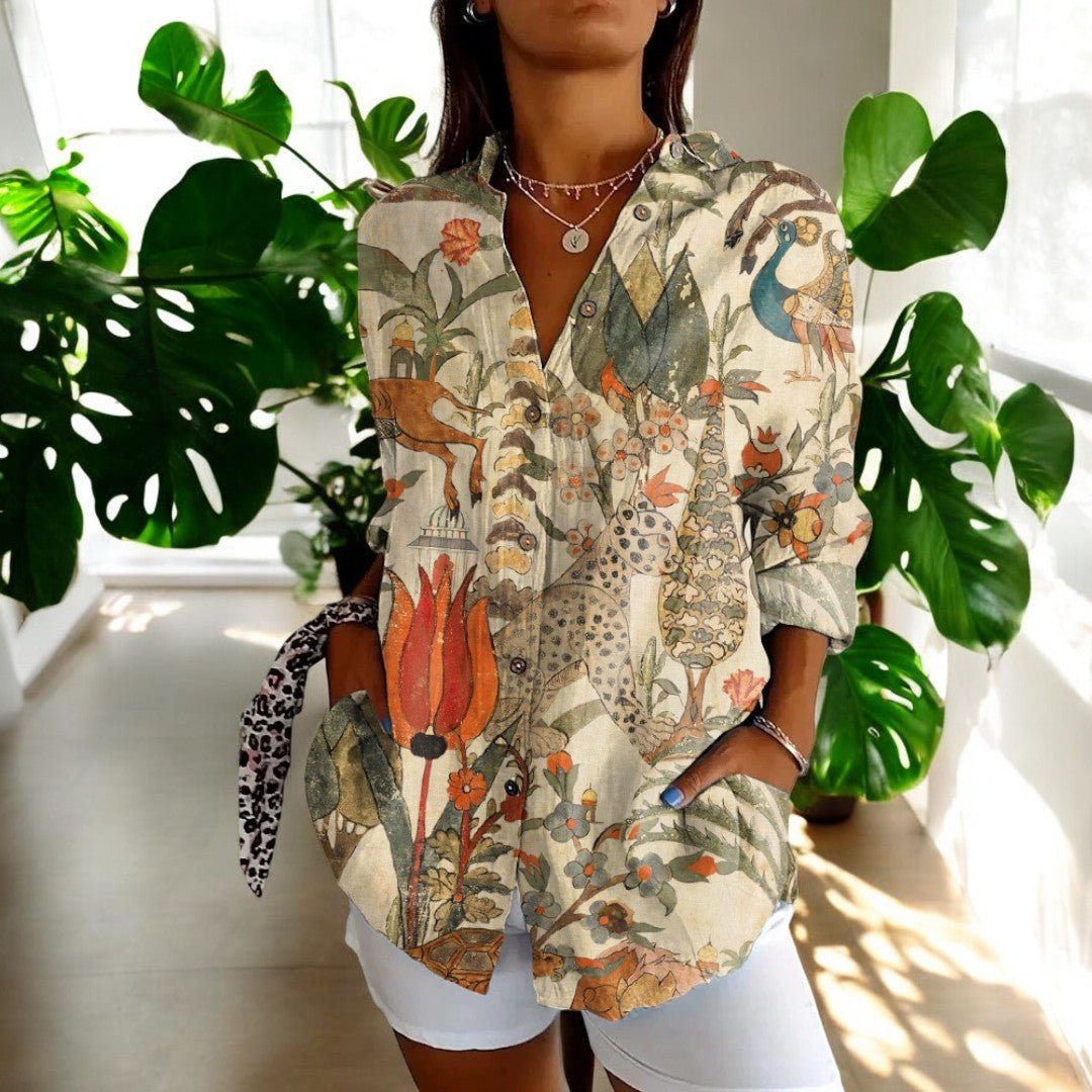 Women's Vintage Floral Print Blouse — Elegant Long Sleeve Shirt for Work & Weekend Styling | Koossa