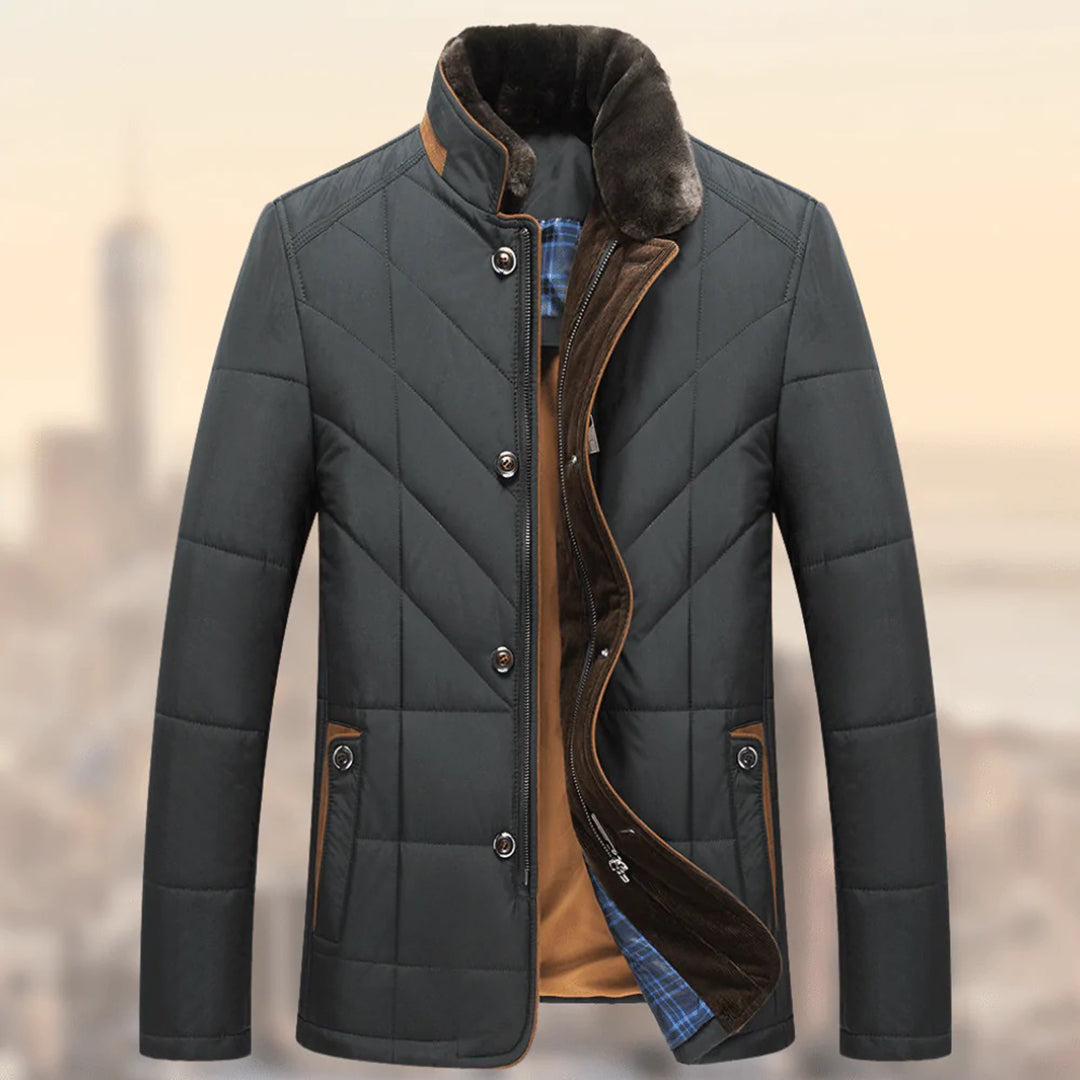 Men's Quilted Winter Jacket in Navy and Grey — Classic Smart-Casual Coat for Autumn and Winter | Koossa