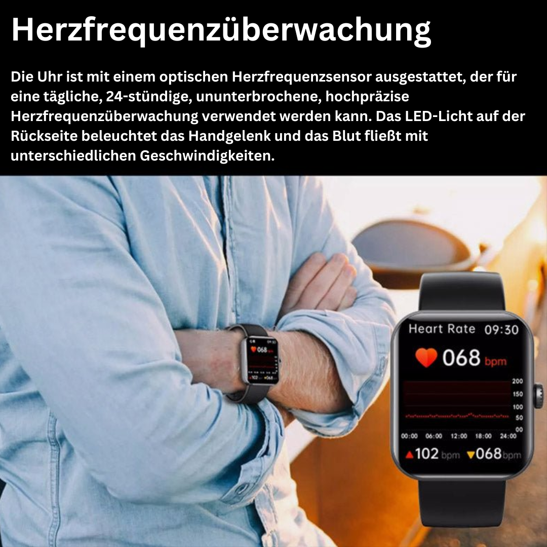 Non-Invasive Glucose Monitoring Smartwatch — Health Tracker with Heart Rate & Blood Pressure for Wellness | Koossa