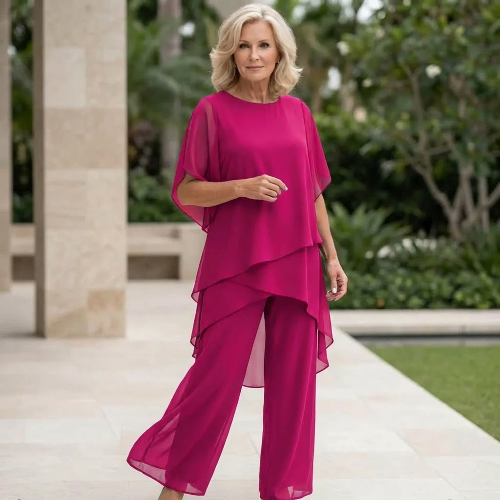 Women's Draped Palazzo Trousers with Coordinating Top in Flowing Fabric for Smart Daywear and Evening Occasions | Koossa