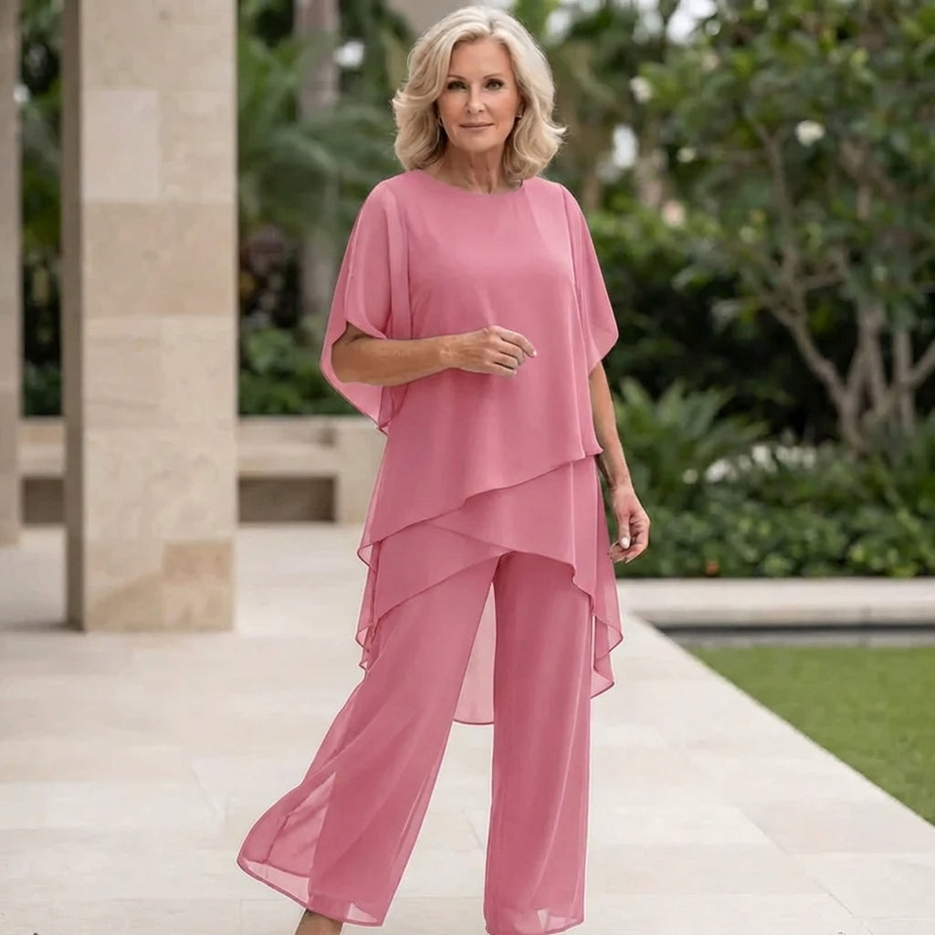 Women's Draped Palazzo Trousers with Coordinating Top in Flowing Fabric for Smart Daywear and Evening Occasions | Koossa