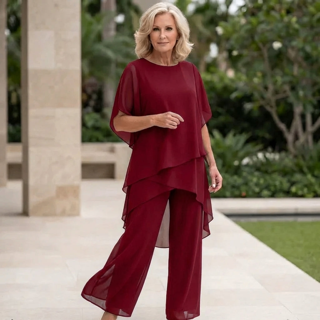 Women's Draped Palazzo Trousers with Coordinating Top in Flowing Fabric for Smart Daywear and Evening Occasions | Koossa