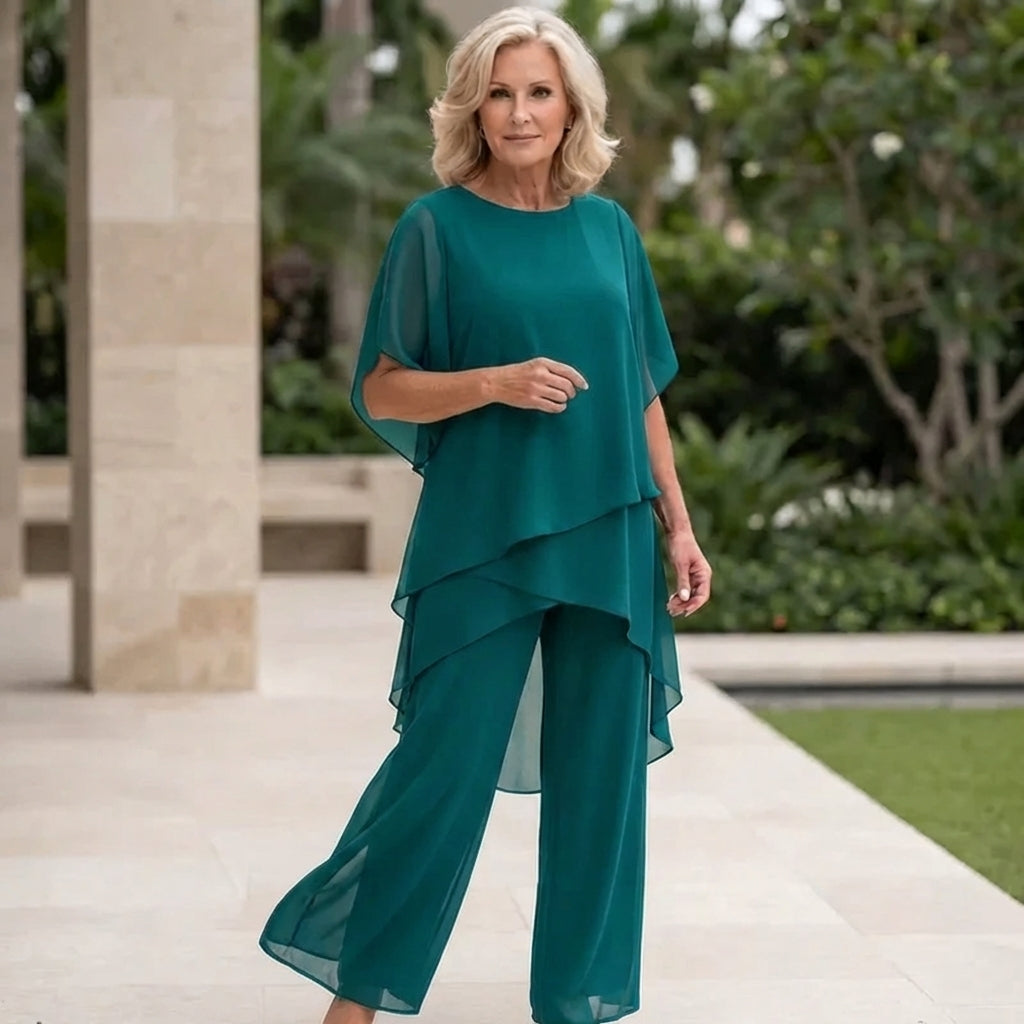 Women's Draped Palazzo Trousers with Coordinating Top in Flowing Fabric for Smart Daywear and Evening Occasions | Koossa