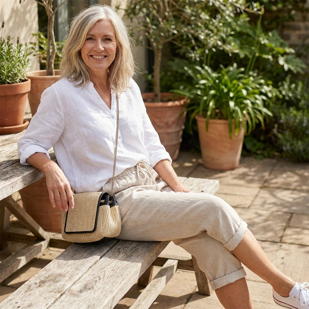 Women's Cropped Linen Trousers with Drawstring Waist in Relaxed Fit | Breathable Summer Trousers | Koossa