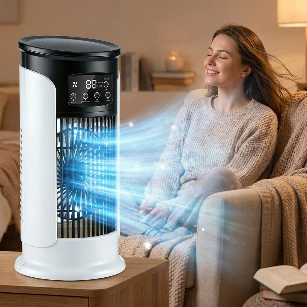 Rafraîchisseur d'Air Tour Compact 3-en-1 avec Humidificateur Silencieux 6 Vitesses Réglables pour Intérieur | Koossa