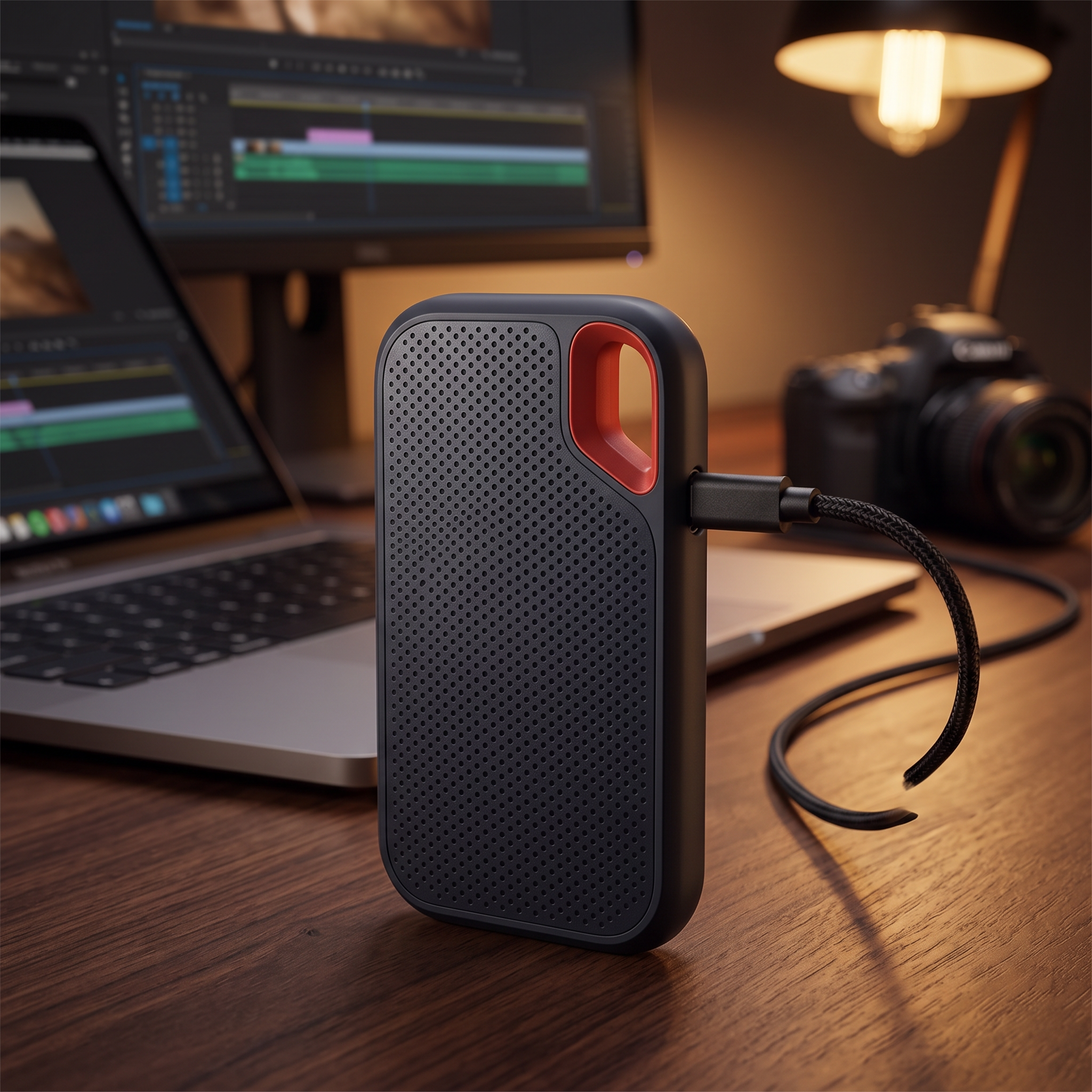 Externe SSD 64 TB draagbaar voor videobewerking op laptop