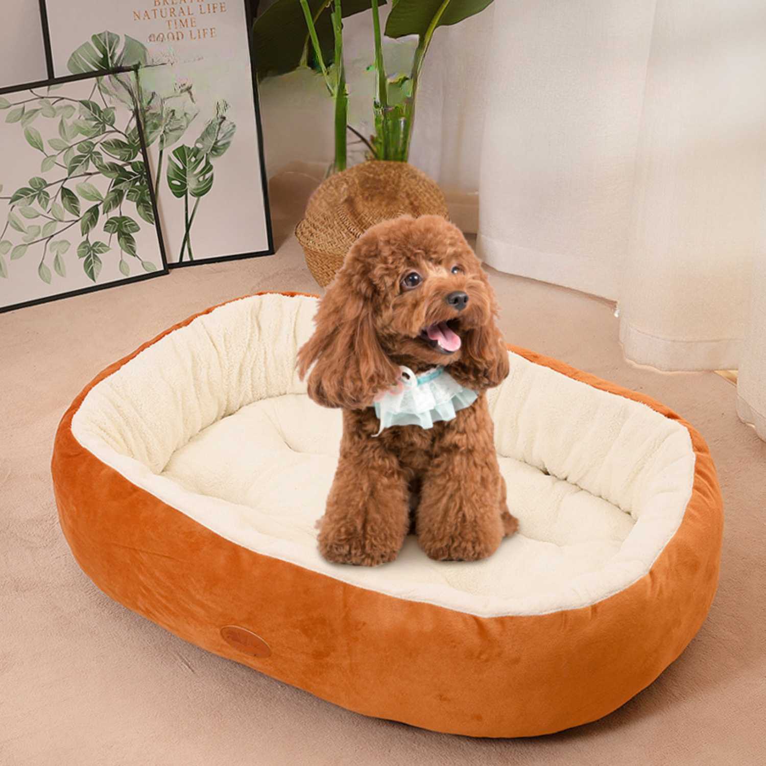Dog Bed Cat Bed Winter Warm Thick Oval Cushion Cosy Pet Bed Soft Plush Washable Brown Grey Small Medium Large Joint Support | Koossa
