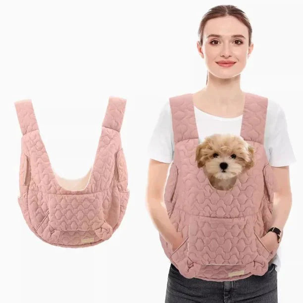 Dog Sling Carrier Quilted Front Pouch Small Pet Bag Hands-Free Shoulder Strap Travel | Koossa