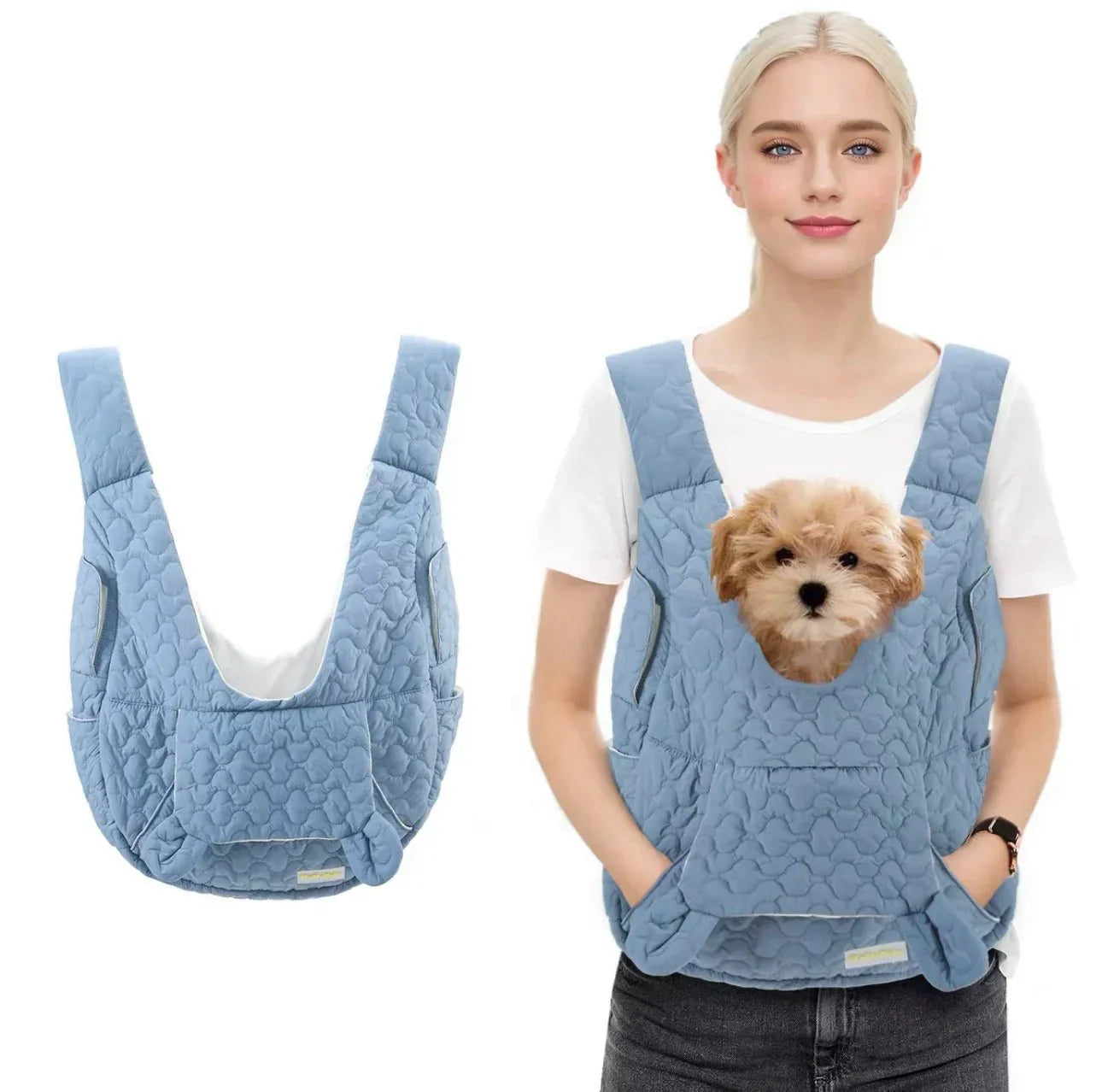 Dog Sling Carrier Quilted Front Pouch Small Pet Bag Hands-Free Shoulder Strap Travel | Koossa