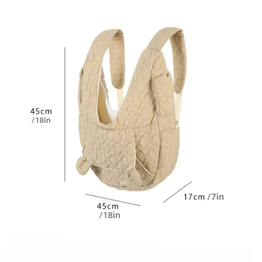Dog Front Carrier Quilted Cotton Breathable 45x45x17cm Hands-Free Sling Small Dog Cat Travel Pouch Adjustable Straps | Koossa
