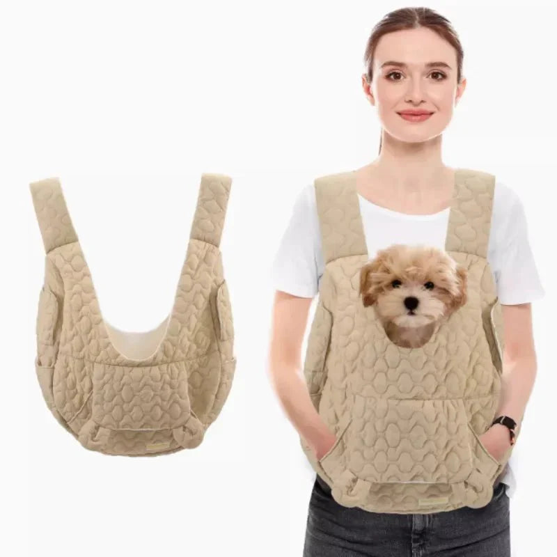 Dog Front Carrier Quilted Cotton Breathable 45x45x17cm Hands-Free Sling Small Dog Cat Travel Pouch Adjustable Straps | Koossa