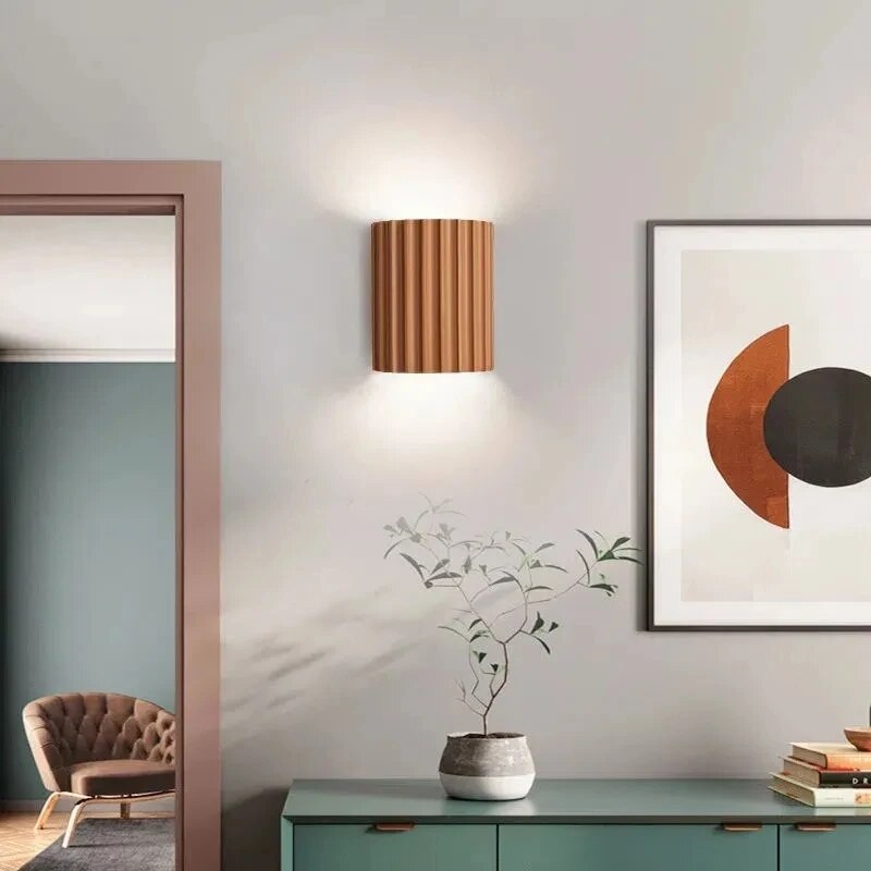 Ribbed Resin Wall Sconce, Up and Down Light, 6.5 in Indoor Hardwired Fixture for Hallway, Entryway, Bedroom, Living Room Accent Lighting | Lonoma