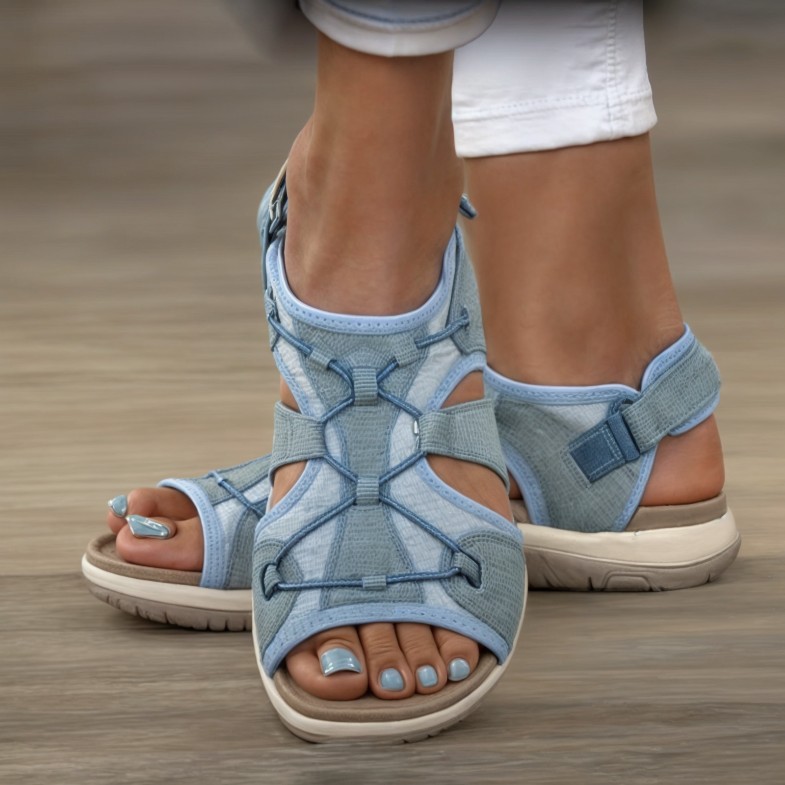 Women's Supportive Walking Sandals with Adjustable Strap in Light Blue, Pink, Black, White, Red & Coffee | Koossa