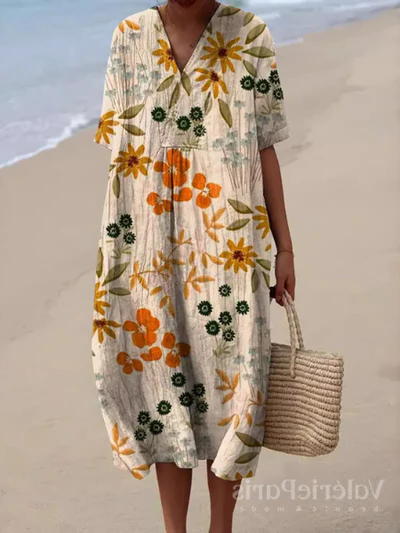 Women's Floral Print Summer Midi Dress — Elegant Day Dress for Warm Weather & Garden Parties | Koossa