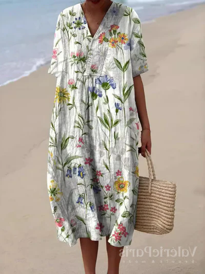 Women's Floral Print Summer Midi Dress — Elegant Day Dress for Warm Weather & Garden Parties | Koossa