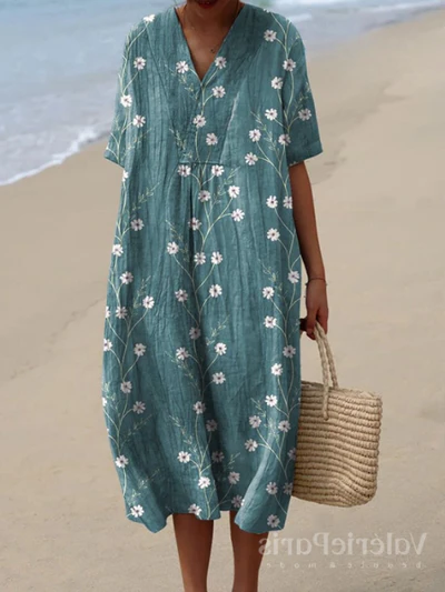 Women's Floral Print Summer Midi Dress — Elegant Day Dress for Warm Weather & Garden Parties | Koossa