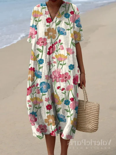 Women's Floral Print Summer Midi Dress — Elegant Day Dress for Warm Weather & Garden Parties | Koossa