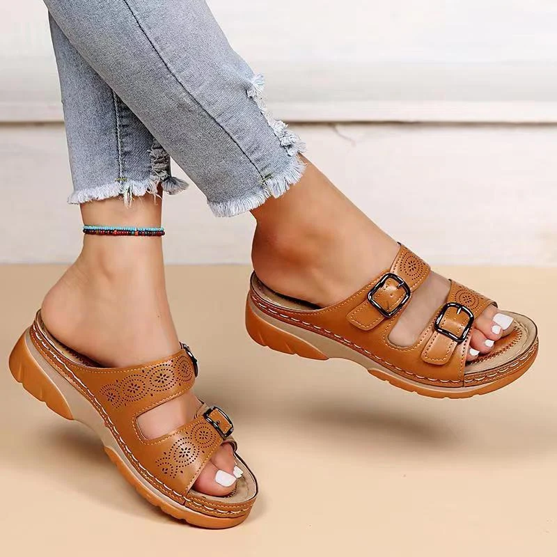 Women's Supportive Buckle Sandals — Cushioned Open-Toe Footbed Slides for All-Day Comfort & Everyday Wear | Koossa
