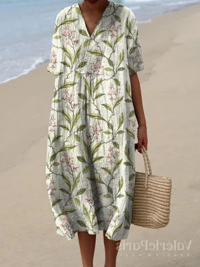 Women's Floral Print Summer Midi Dress — Elegant Day Dress for Warm Weather & Garden Parties | Koossa