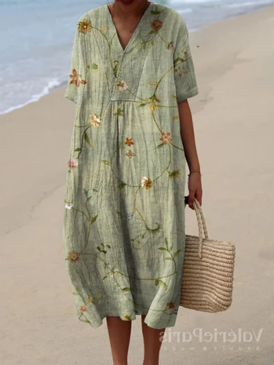 Women's Floral Print Summer Midi Dress — Elegant Day Dress for Warm Weather & Garden Parties | Koossa