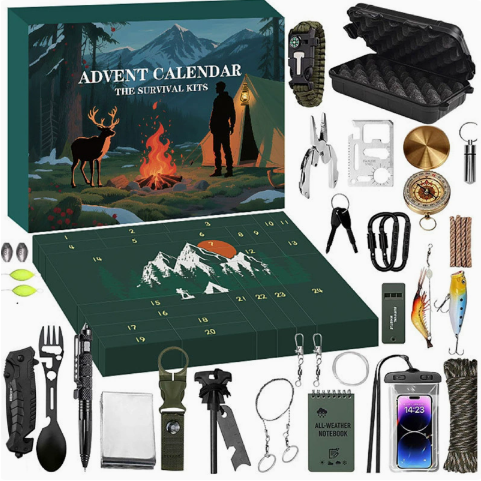 24-Day Tactical Gear Countdown Calendar for Men – Wilderness Emergency Essentials & Camping Gadget Set for Hiking Adventure | Lonoma