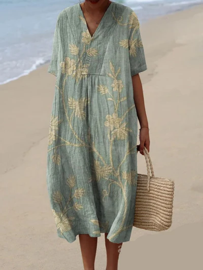 Women's Floral Print Summer Midi Dress — Elegant Day Dress for Warm Weather & Garden Parties | Koossa
