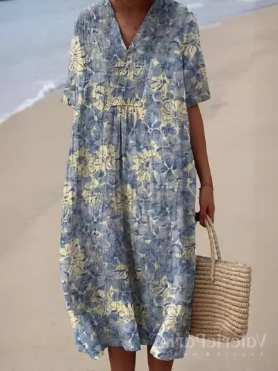 Women's Floral Print Summer Midi Dress — Elegant Day Dress for Warm Weather & Garden Parties | Koossa