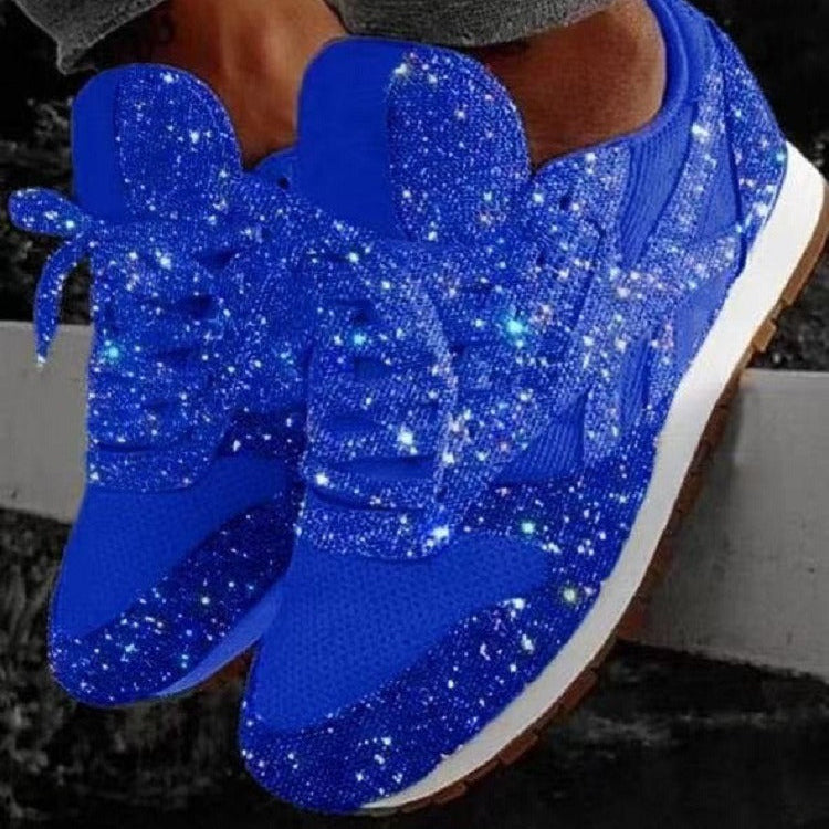 Women's Glitter Rhinestone Trainers — Lace-Up Sneakers for Casual Glamour & Weekend Style | Koossa