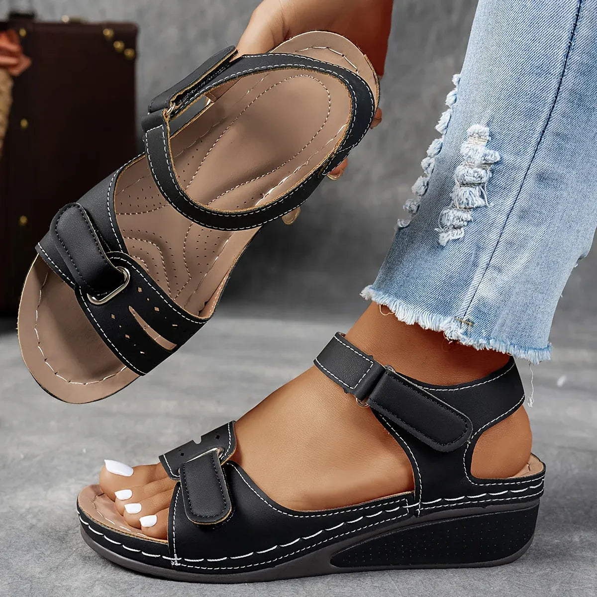 Women's Orthopedic Strap Sandals with Low Heel in Eight Colours – Supportive Summer Footwear with Ergonomic Sole for All-Day Comfort and Elegant Styling | Koossa