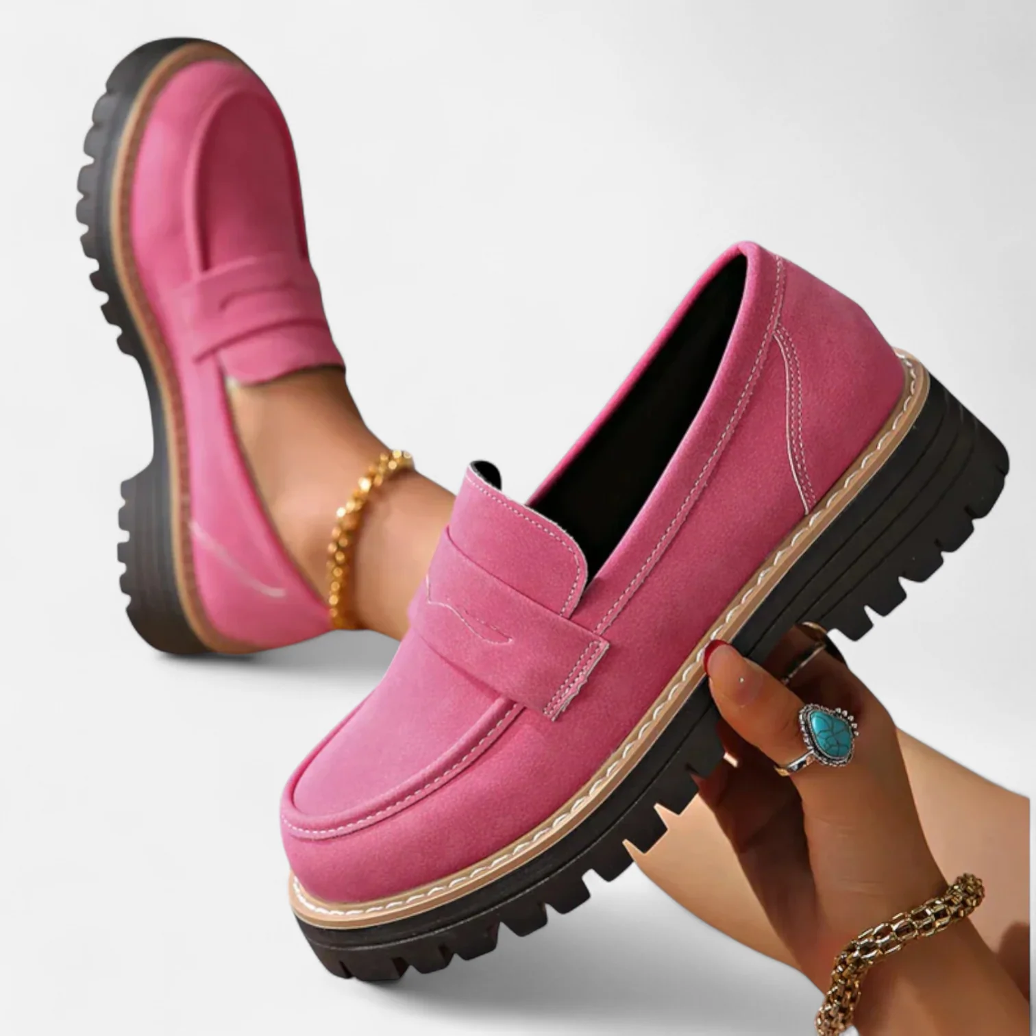 Women's Chunky Sole Loafers in Black, Khaki, Pink, Navy & More | Koossa