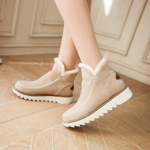 Women's Slip-On Ankle Boots with Platform Sole and Stitch Detail in Khaki, Brown, and Black | Comfortable Winter Footwear for Everyday Wear | Koossa