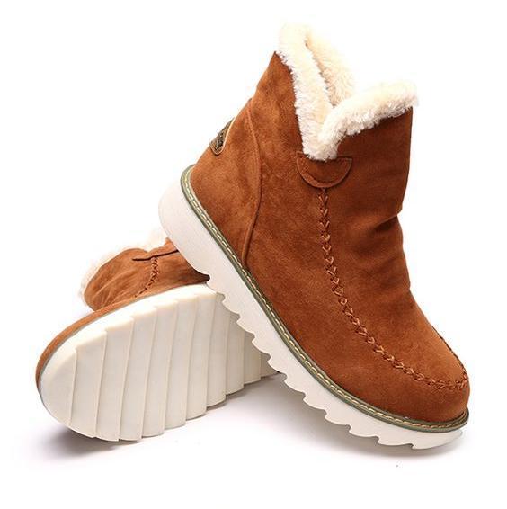Women's Slip-On Ankle Boots with Platform Sole and Stitch Detail in Khaki, Brown, and Black | Comfortable Winter Footwear for Everyday Wear | Koossa