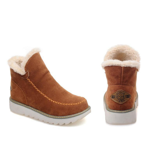 Women's Slip-On Ankle Boots with Platform Sole and Stitch Detail in Khaki, Brown, and Black | Comfortable Winter Footwear for Everyday Wear | Koossa