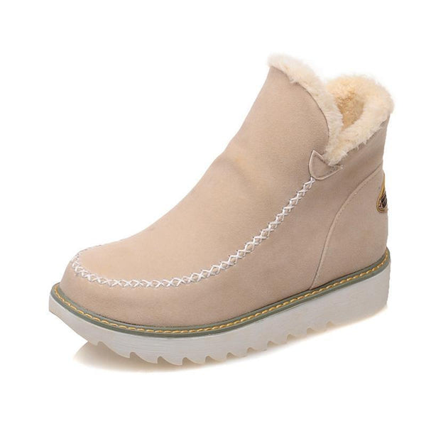 Women's Slip-On Ankle Boots with Platform Sole and Stitch Detail in Khaki, Brown, and Black | Comfortable Winter Footwear for Everyday Wear | Koossa