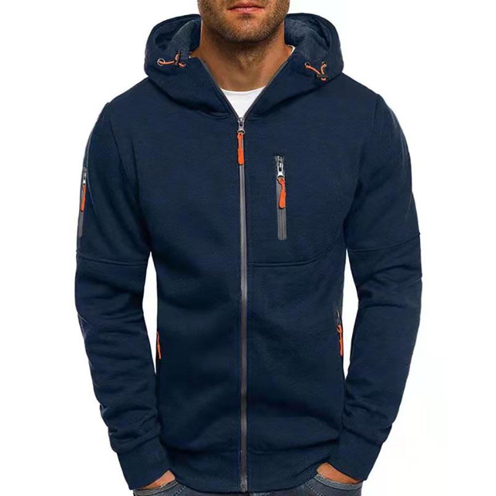 Men's Zip-Up Hooded Sweatshirt with Multi-Pocket Detail | Drawstring Hood | Contemporary Casual Layering | Koossa