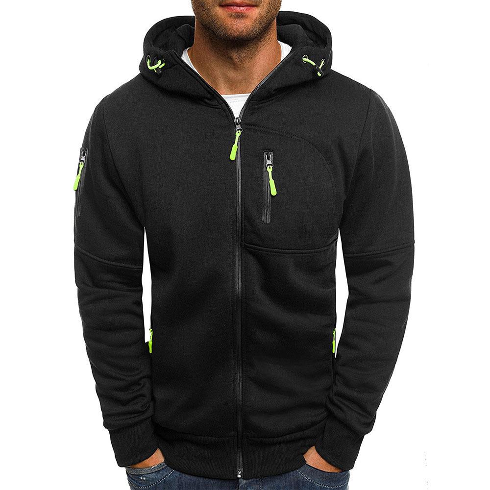 Men's Zip-Up Hooded Sweatshirt with Multi-Pocket Detail | Drawstring Hood | Contemporary Casual Layering | Koossa