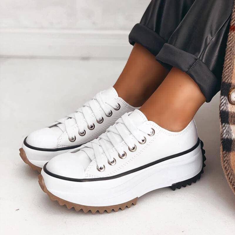 Platform Trainers with Ridged Sole in Brown, Black, White and Safari Beige | Chunky Lace-Up Sneakers for Women | Everyday Casual Footwear | Koossa