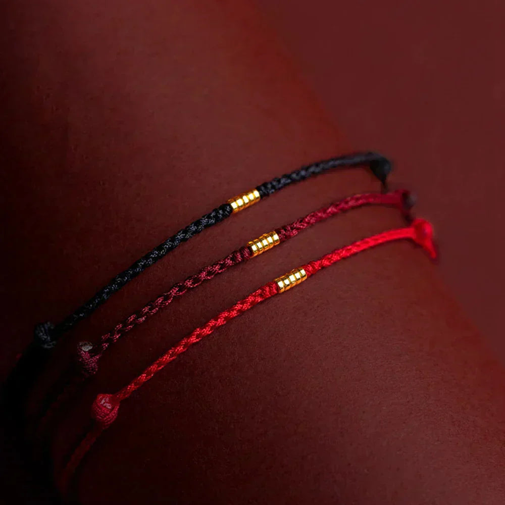 Bracelet tressé en cordon avec perles dorées – Symbole de protection et d'énergie positive pour femme réglable | Koossa