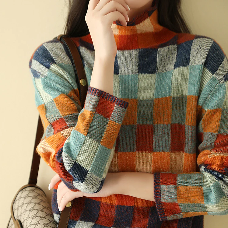 Women's Turtleneck Jumper in Mixed Colours — Elegant Autumn Knitwear for Sophisticated Style | Koossa